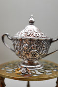 Load image into Gallery viewer, Silver Plated Japanese Mini Sugar Dish & Creamer With Flower Detailing
