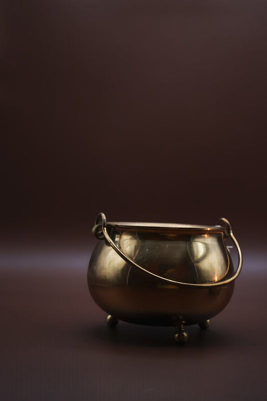 Japanese Brass Cauldron With Feet And Handles