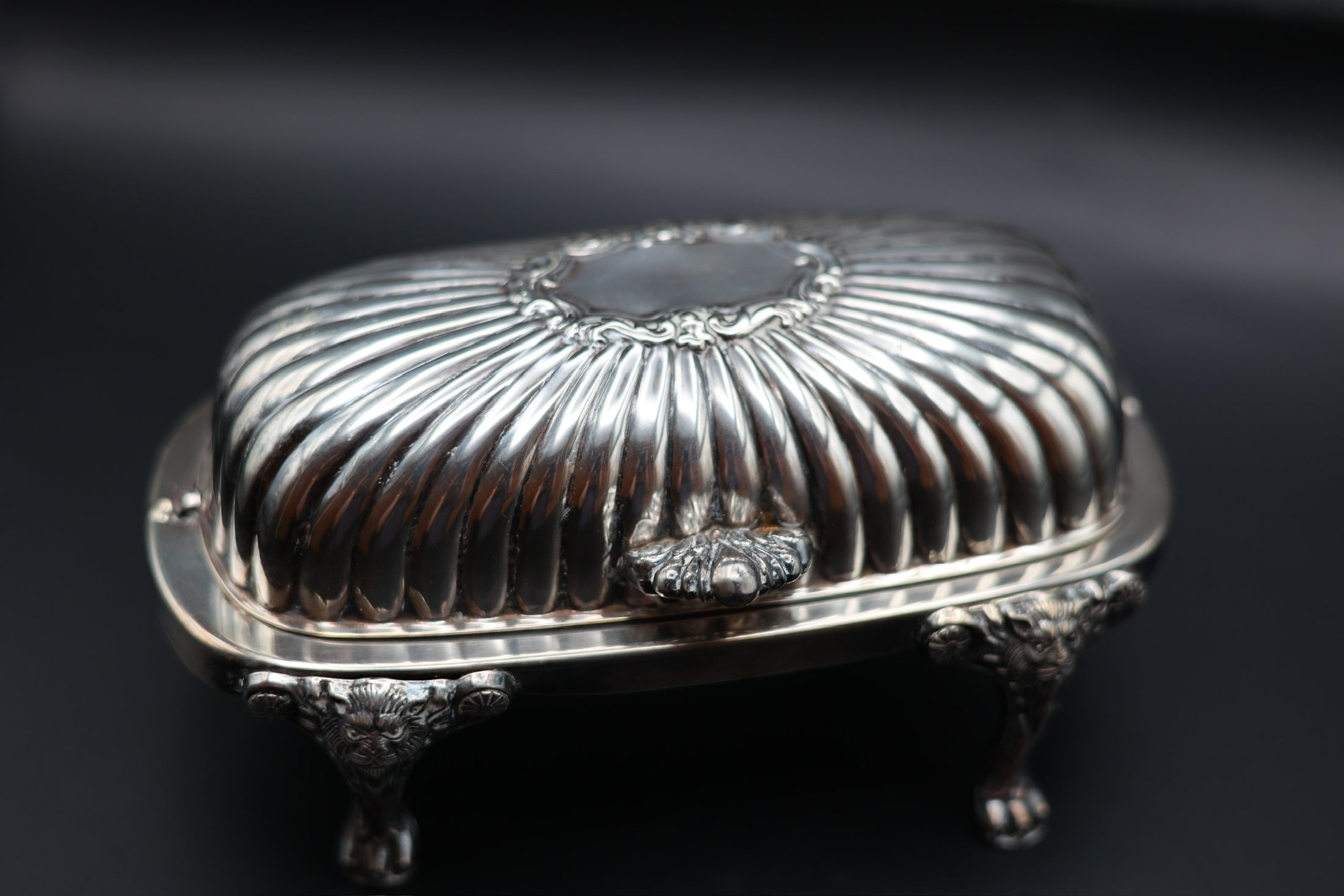 F.B. Rogers Silver Plated Butter Dish With Lion Head/Paw Feet