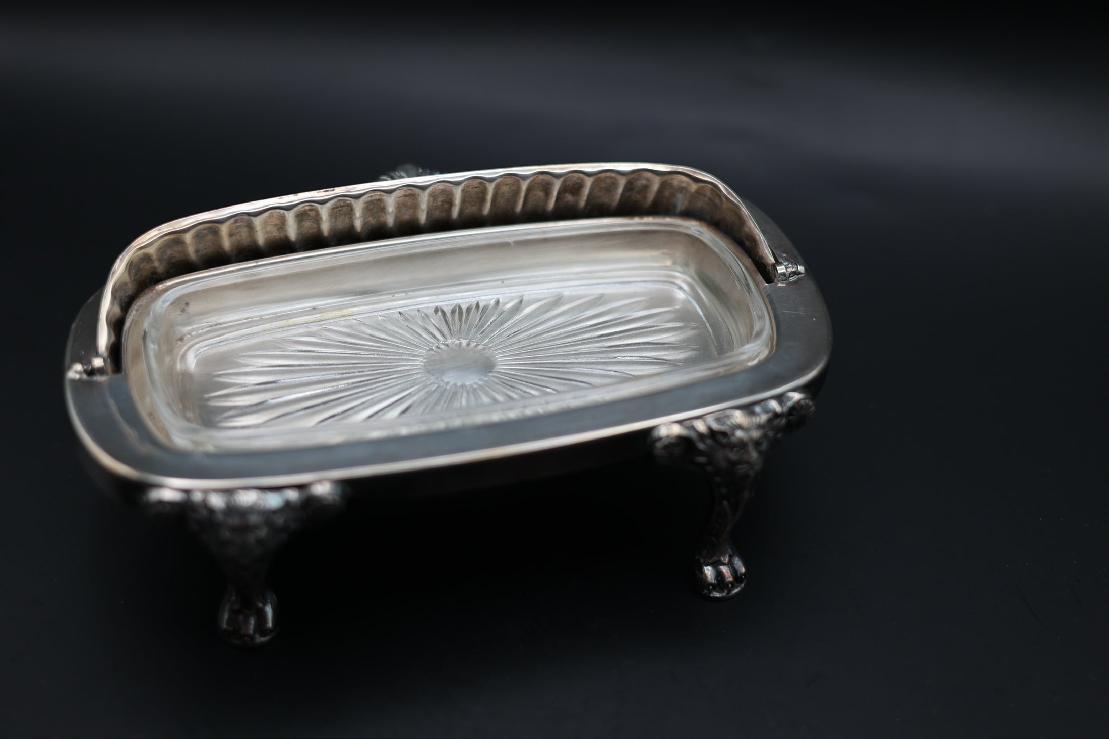 F.B. Rogers Silver Plated Butter Dish With Lion Head/Paw Feet