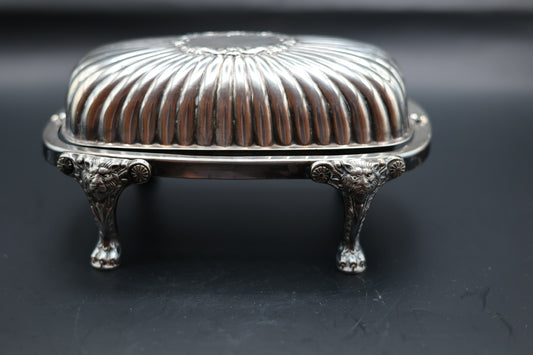 F.B. Rogers Silver Plated Butter Dish With Lion Head/Paw Feet