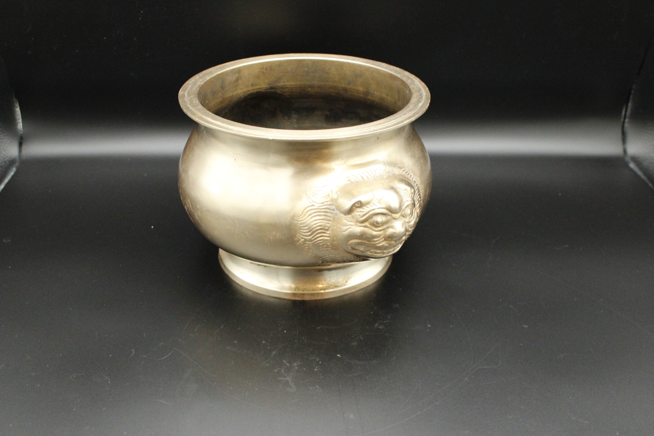 Brass Foo Dog Heavy Cache Pot