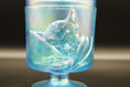 Load image into Gallery viewer, Fenton Blue Iridescent Lidded Compote With Cat
