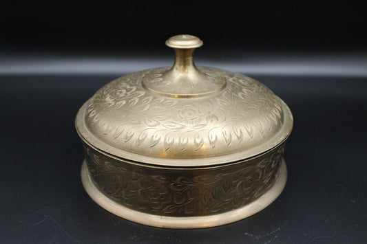 Brass Lidded Bowl With Etched Detailing