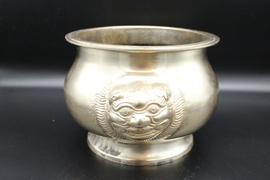 Brass Foo Dog Heavy Cache Pot