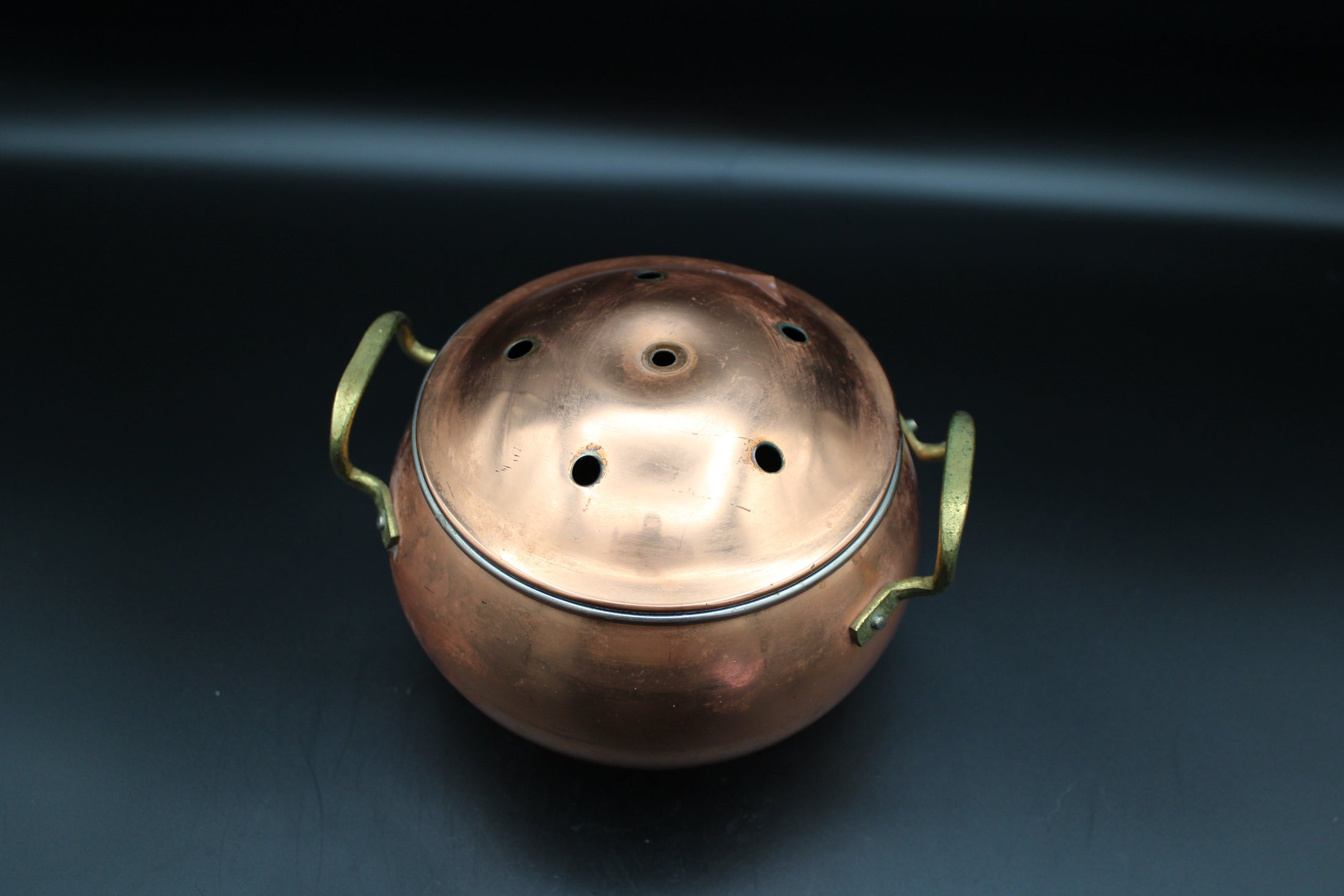 Copper Lidded Smudge Pot With Handles and Vented Lid