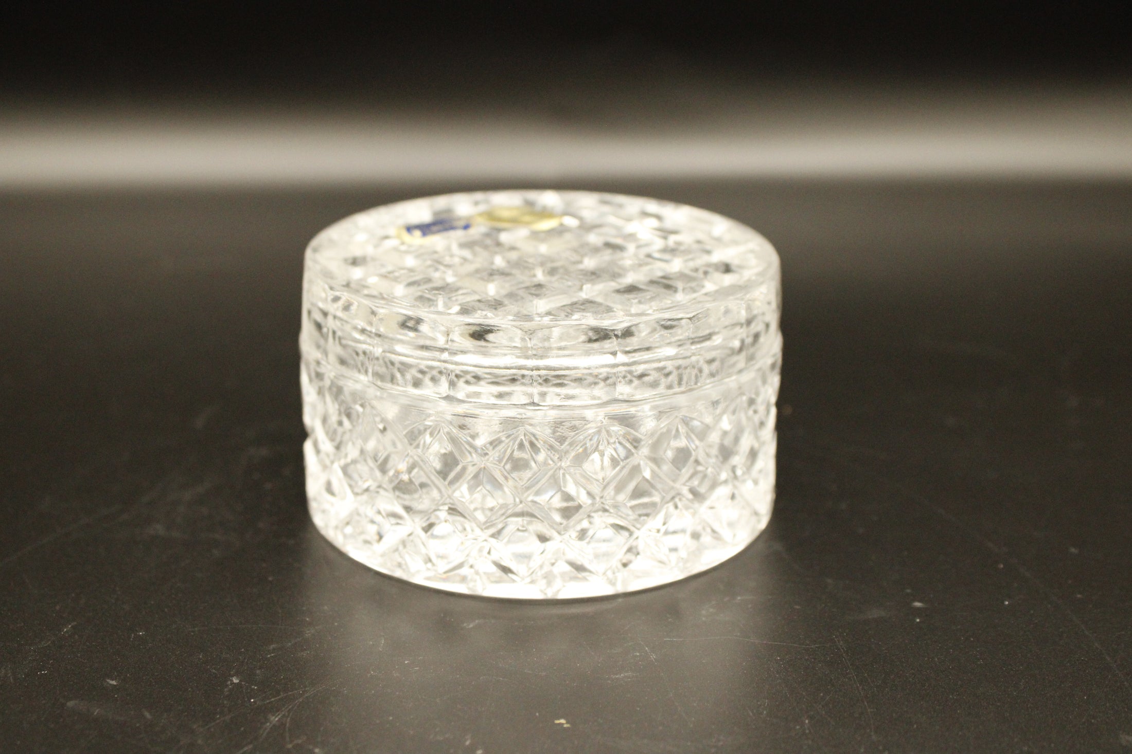 Crystal Bohemia Czech Republic Lidded Trinket Dish With Quilted Design