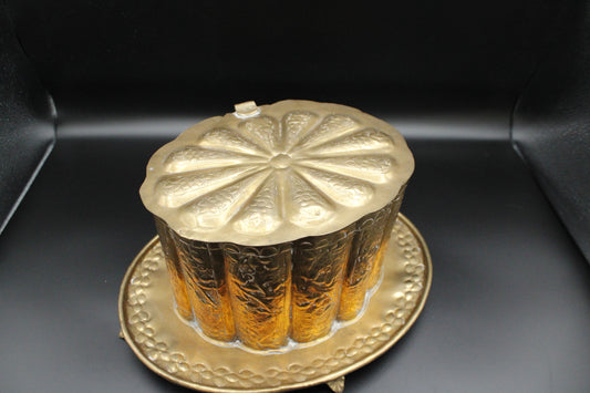 Brass Tea Caddy With Floral Detailing And Attached Footed Plate