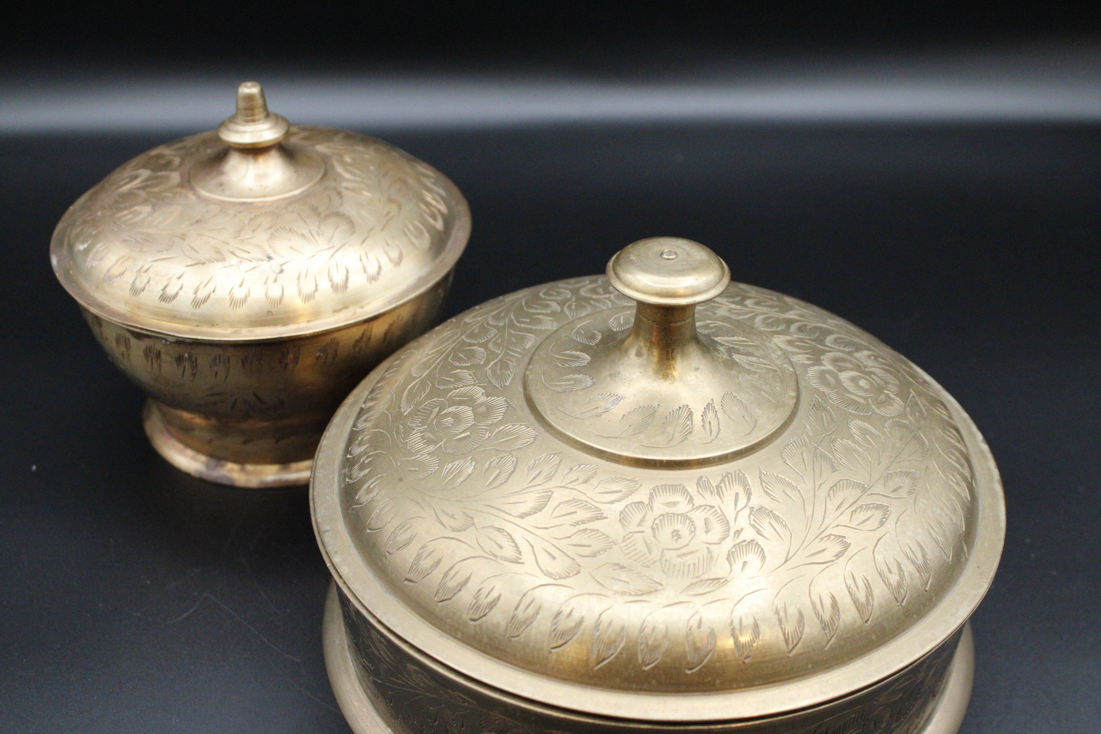 Brass Lidded Bowl With Etched Detailing