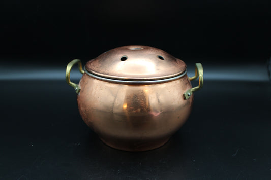 Copper Lidded Smudge Pot With Handles and Vented Lid