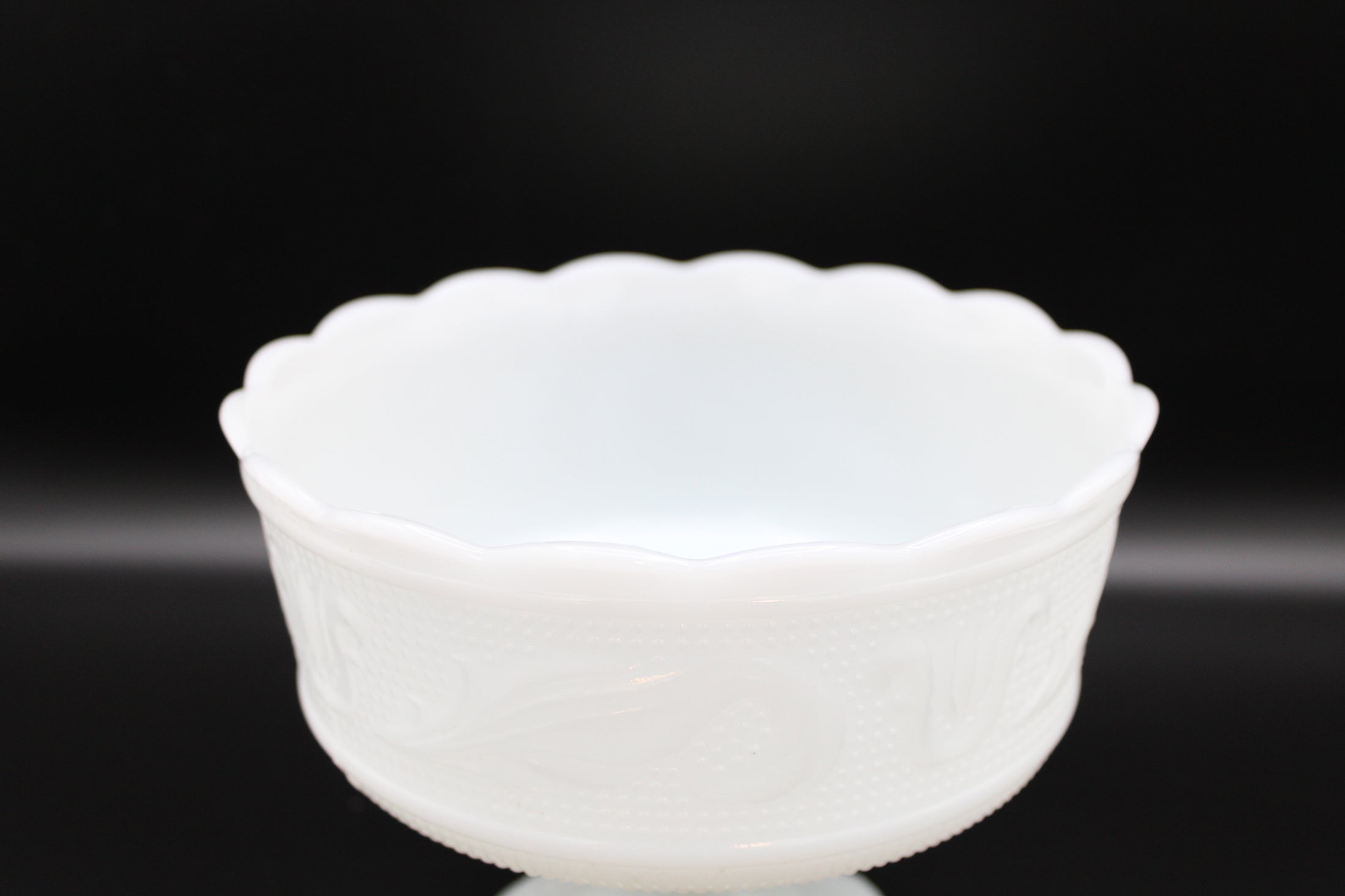 Milk Glass Pedestal Compote Scalloped Edge