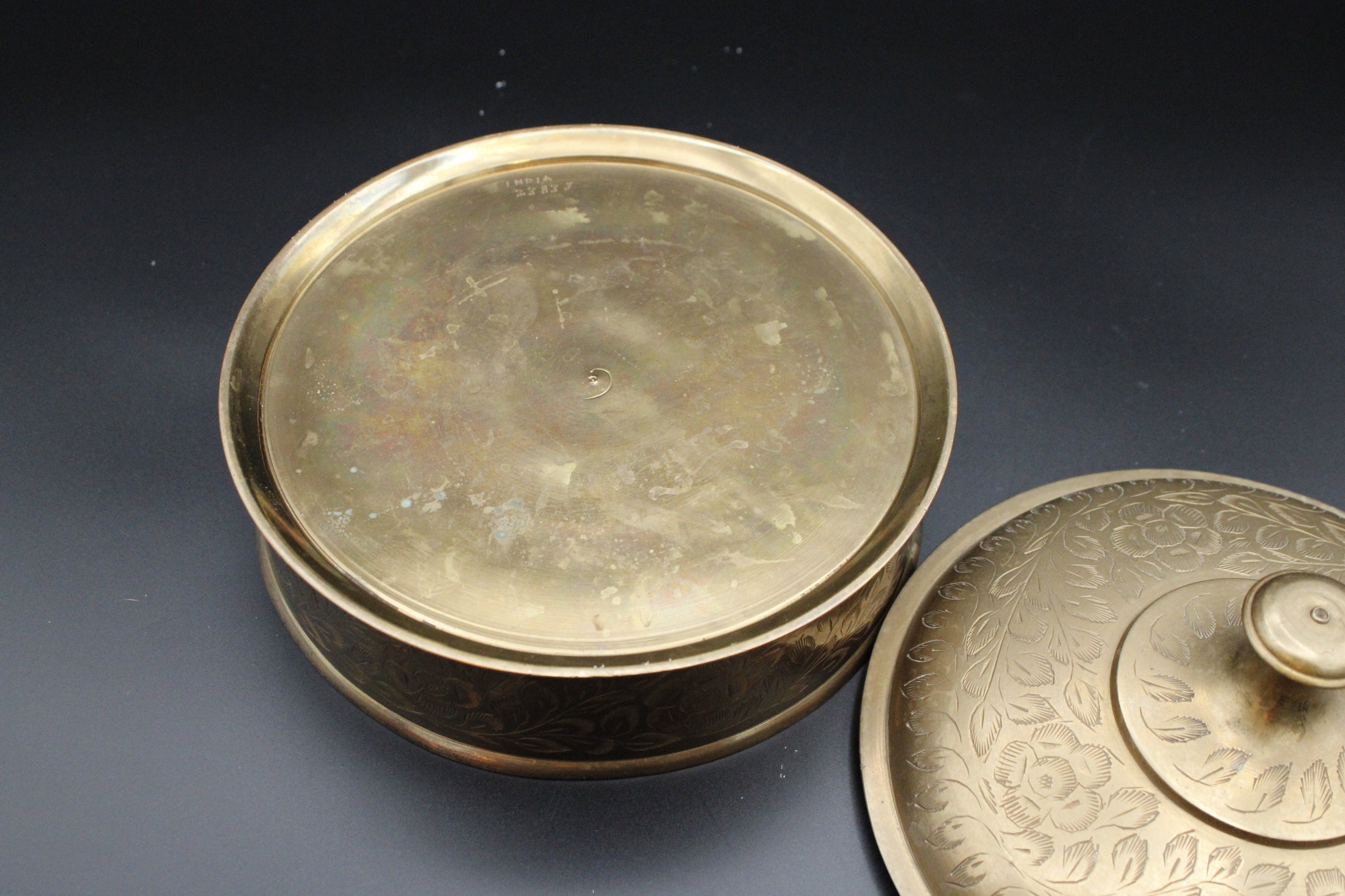 Brass Lidded Bowl With Etched Detailing