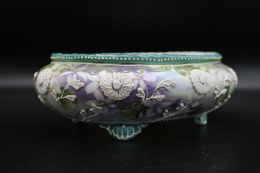 Purple Floral Porcelain Footed Bowl