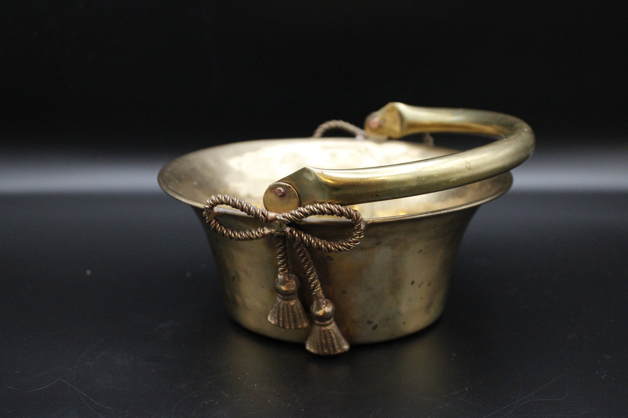 Brass Basket With Handle & Bows