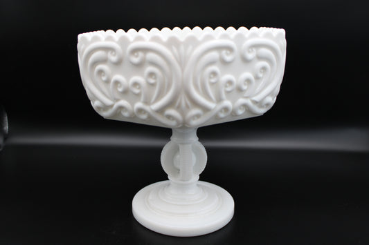 White Scalloped Edge Compote With Swirly Details