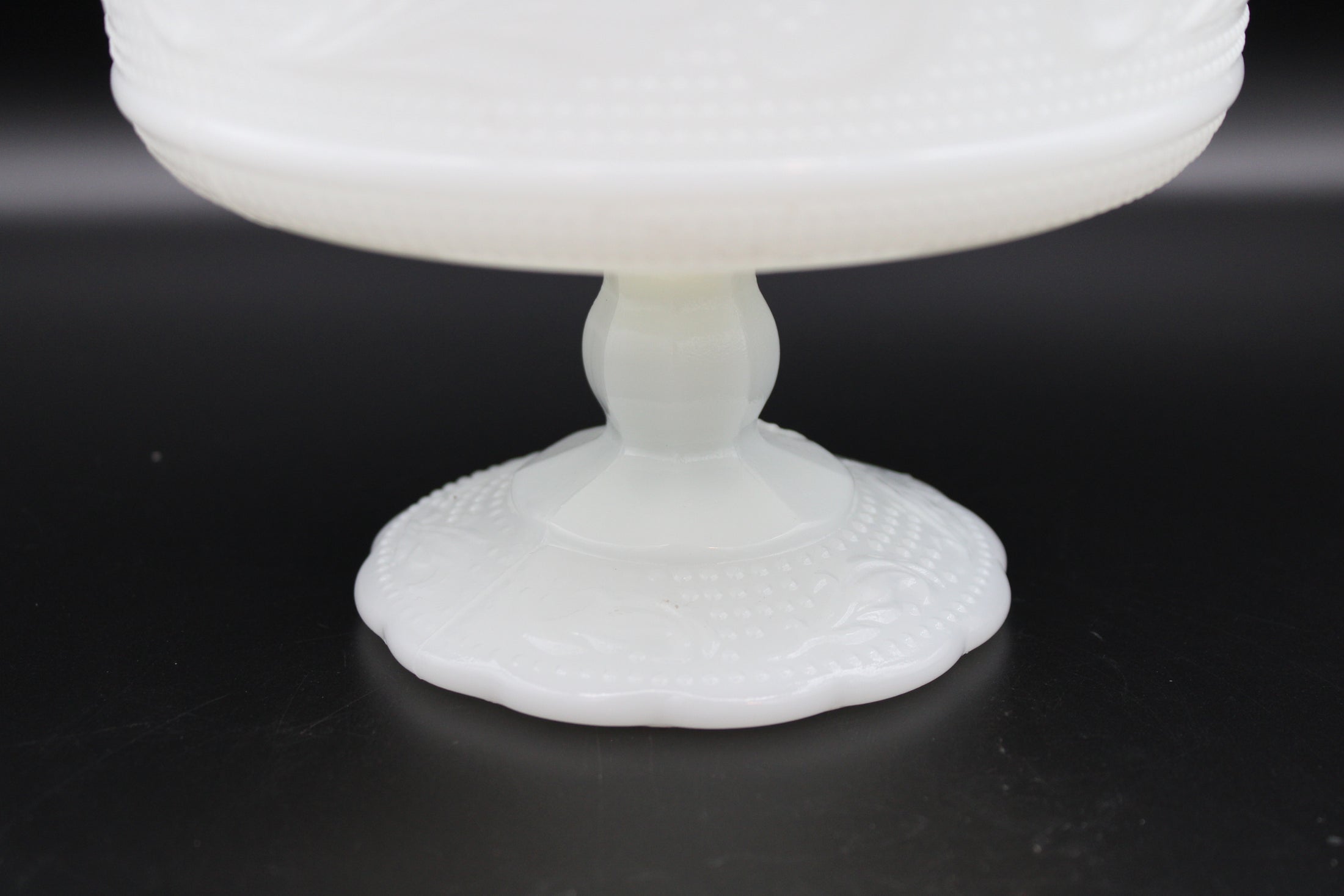 Milk Glass Pedestal Compote Scalloped Edge