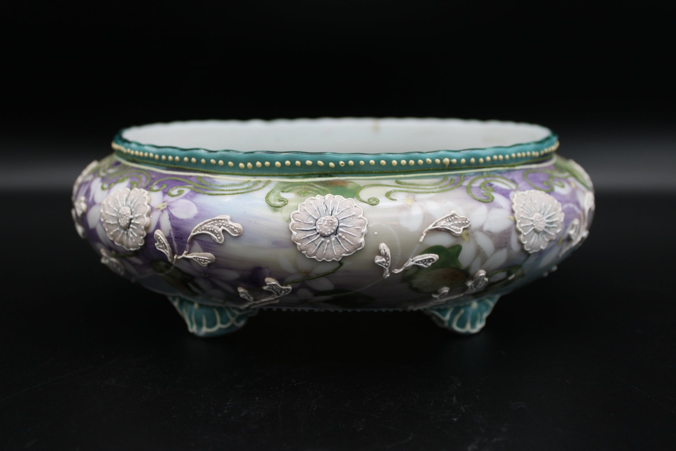 Purple Floral Porcelain Footed Bowl