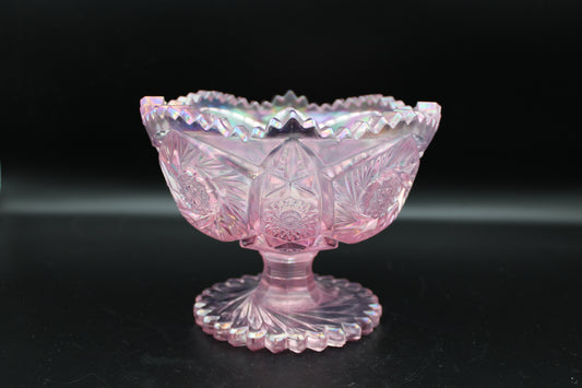 L. E. Smith Pink Iridescent Sawtooth Edge Star Flower Compote