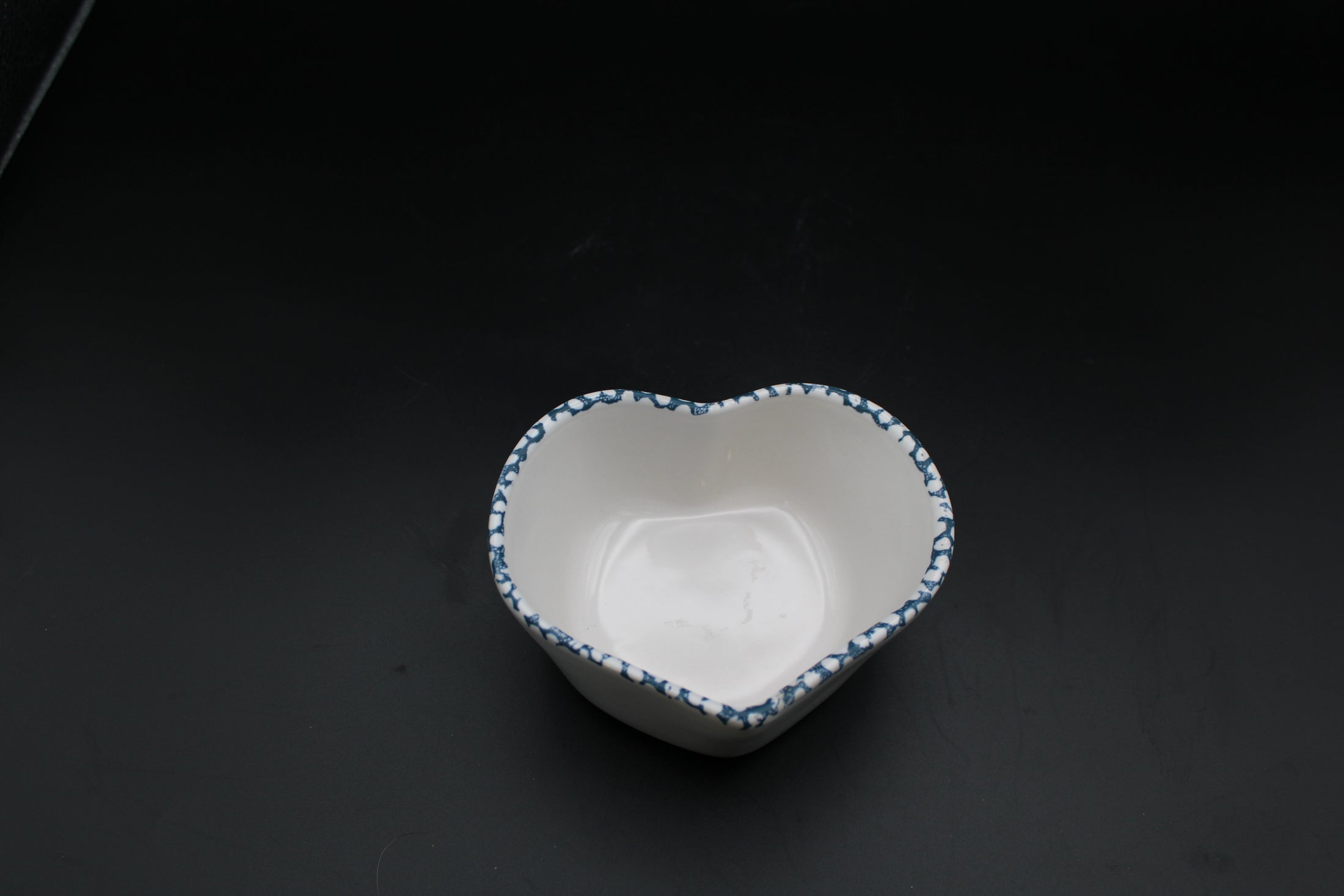 Ceramic Heart Shaped Bowl With Blue Rim Details