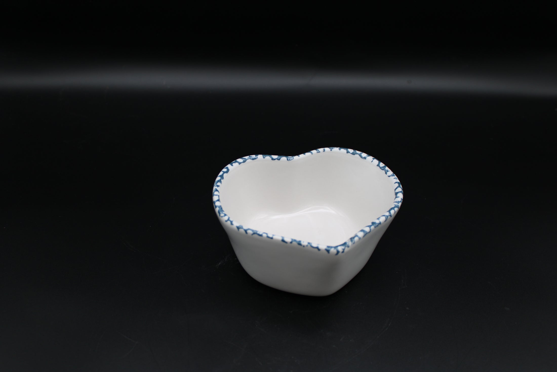 Ceramic Heart Shaped Bowl With Blue Rim Details