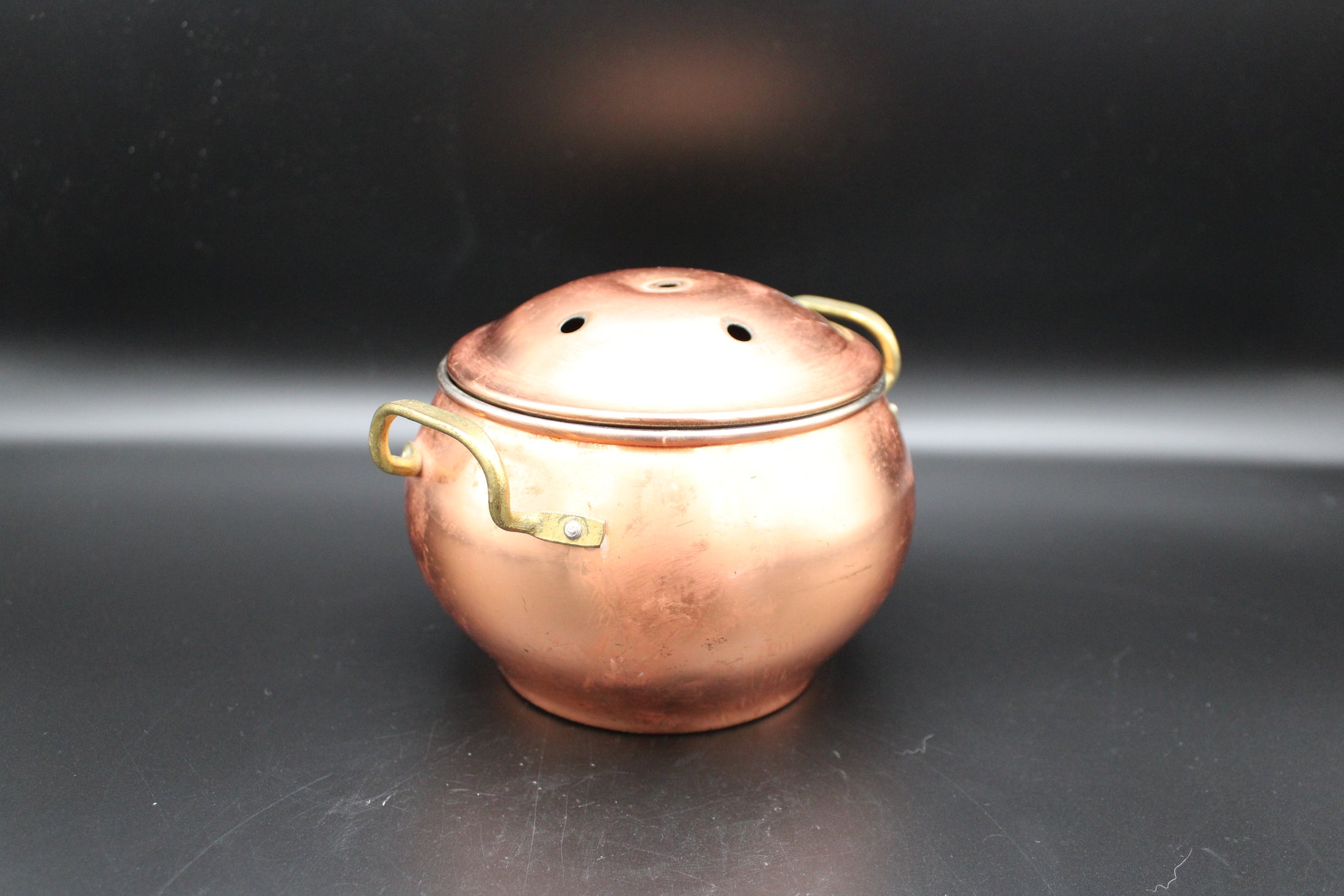 Copper Lidded Smudge Pot With Handles and Vented Lid