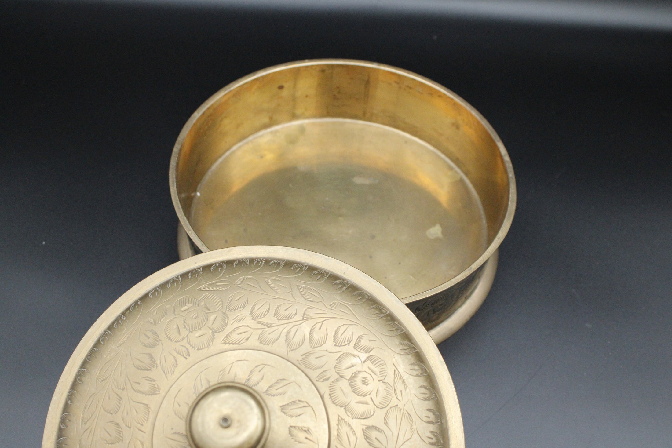 Brass Lidded Bowl With Etched Detailing