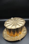 Load image into Gallery viewer, Brass Tea Caddy With Floral Detailing And Attached Footed Plate
