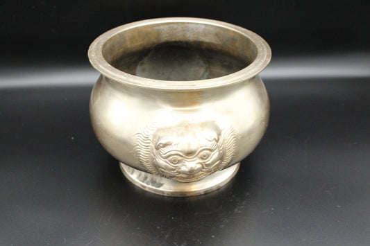 Brass Foo Dog Heavy Cache Pot