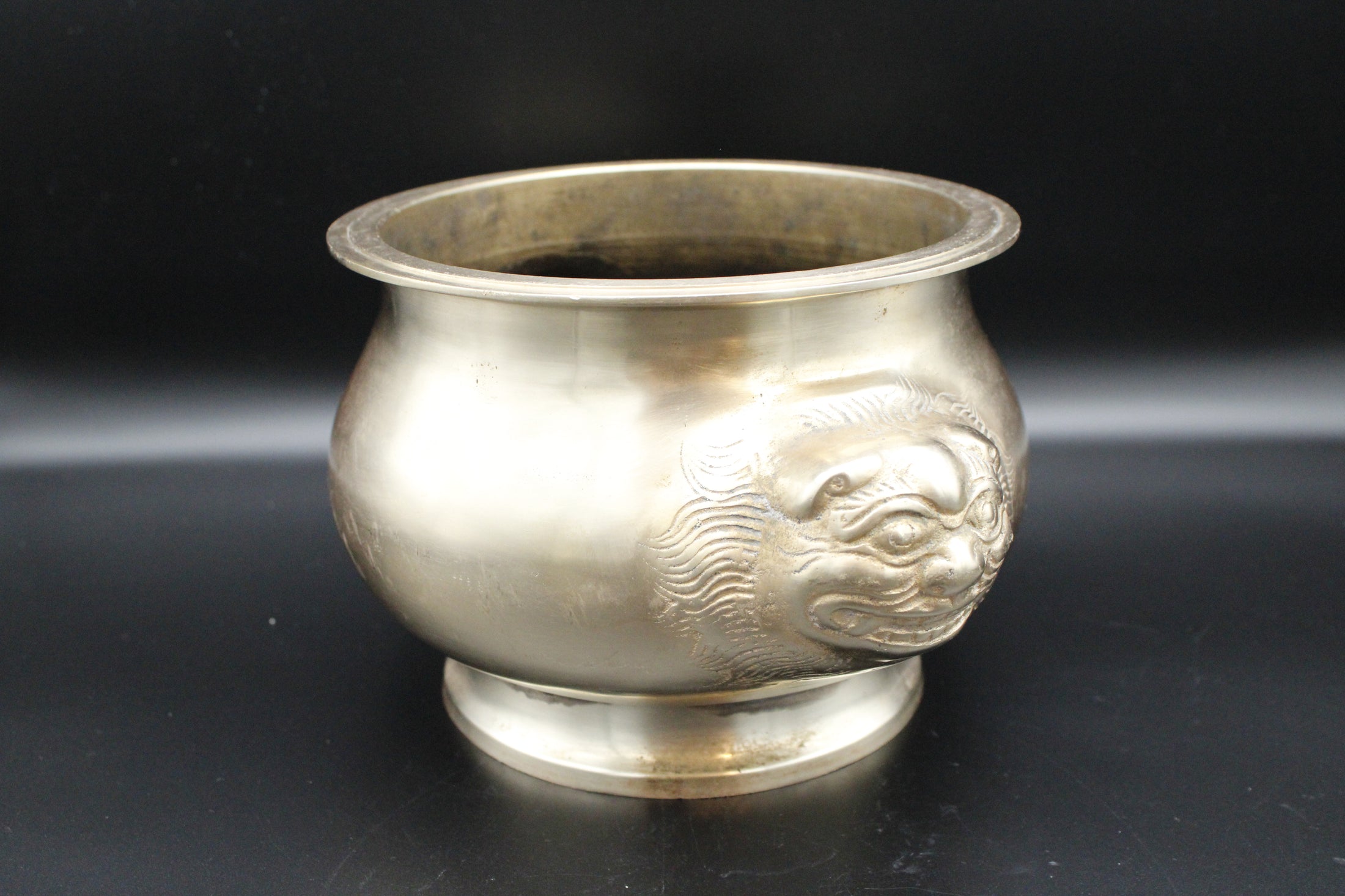 Brass Foo Dog Heavy Cache Pot