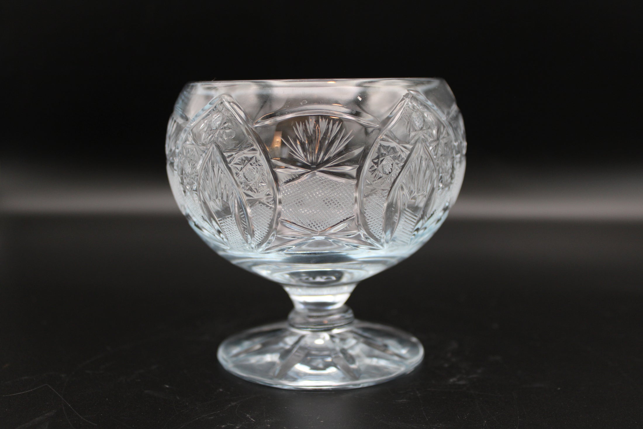 Crystal Ice Cream Bowl Etched Detailing