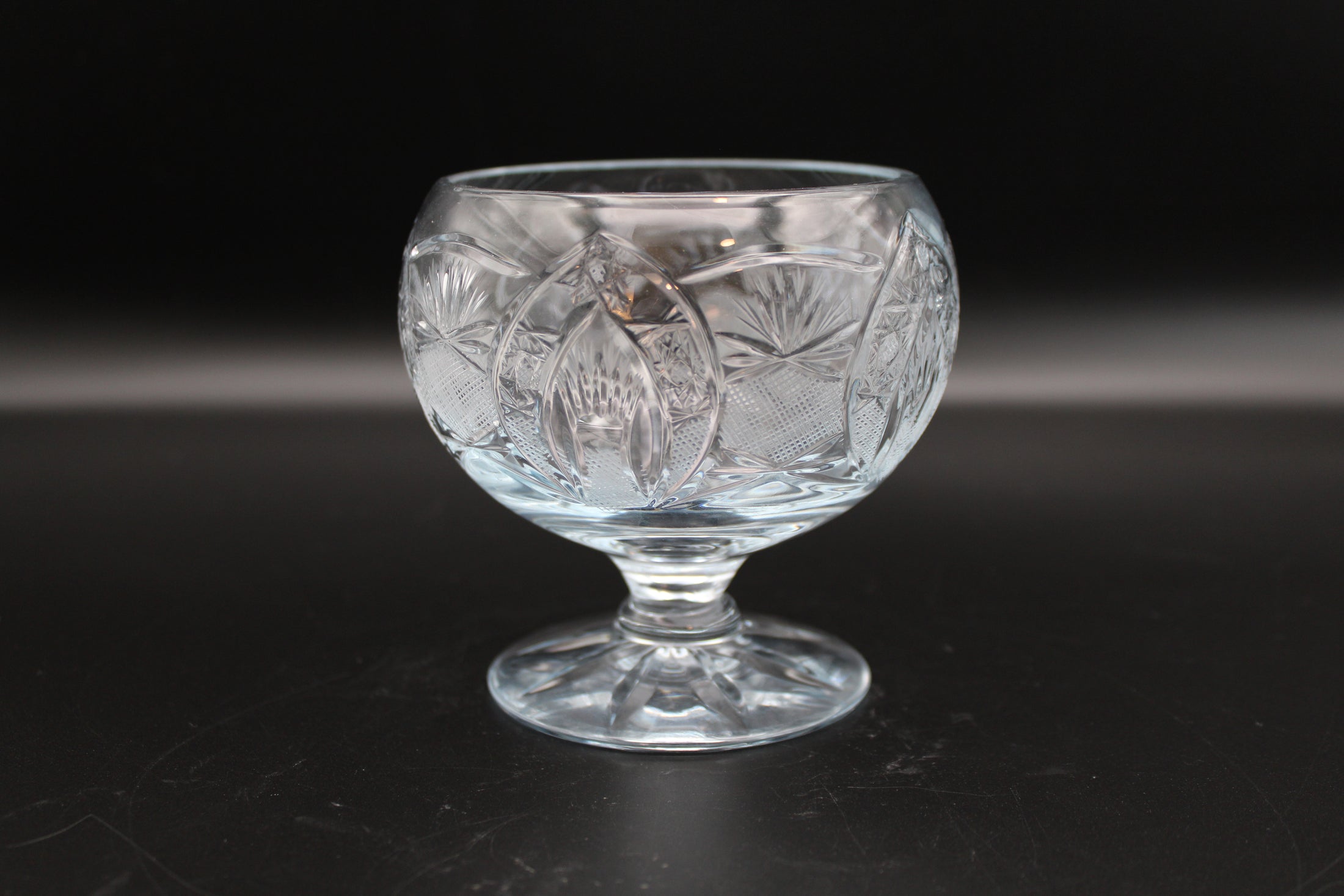 Crystal Ice Cream Bowl Etched Detailing