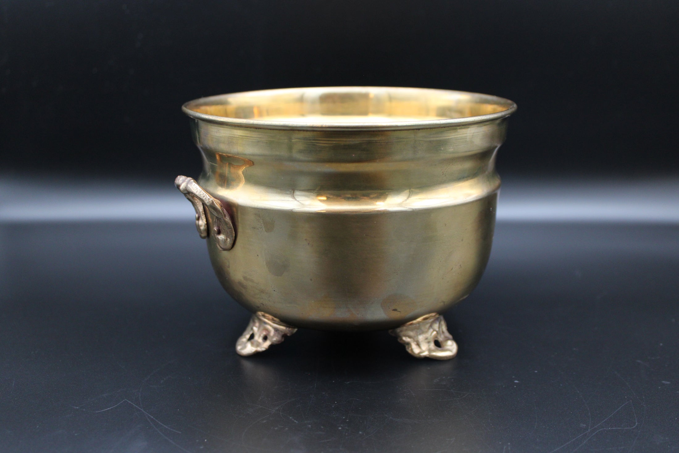 Brass Footed Cauldron With Handles