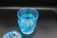 Load image into Gallery viewer, Fenton Blue Iridescent Lidded Compote With Cat
