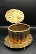 Load image into Gallery viewer, Brass Tea Caddy With Floral Detailing And Attached Footed Plate
