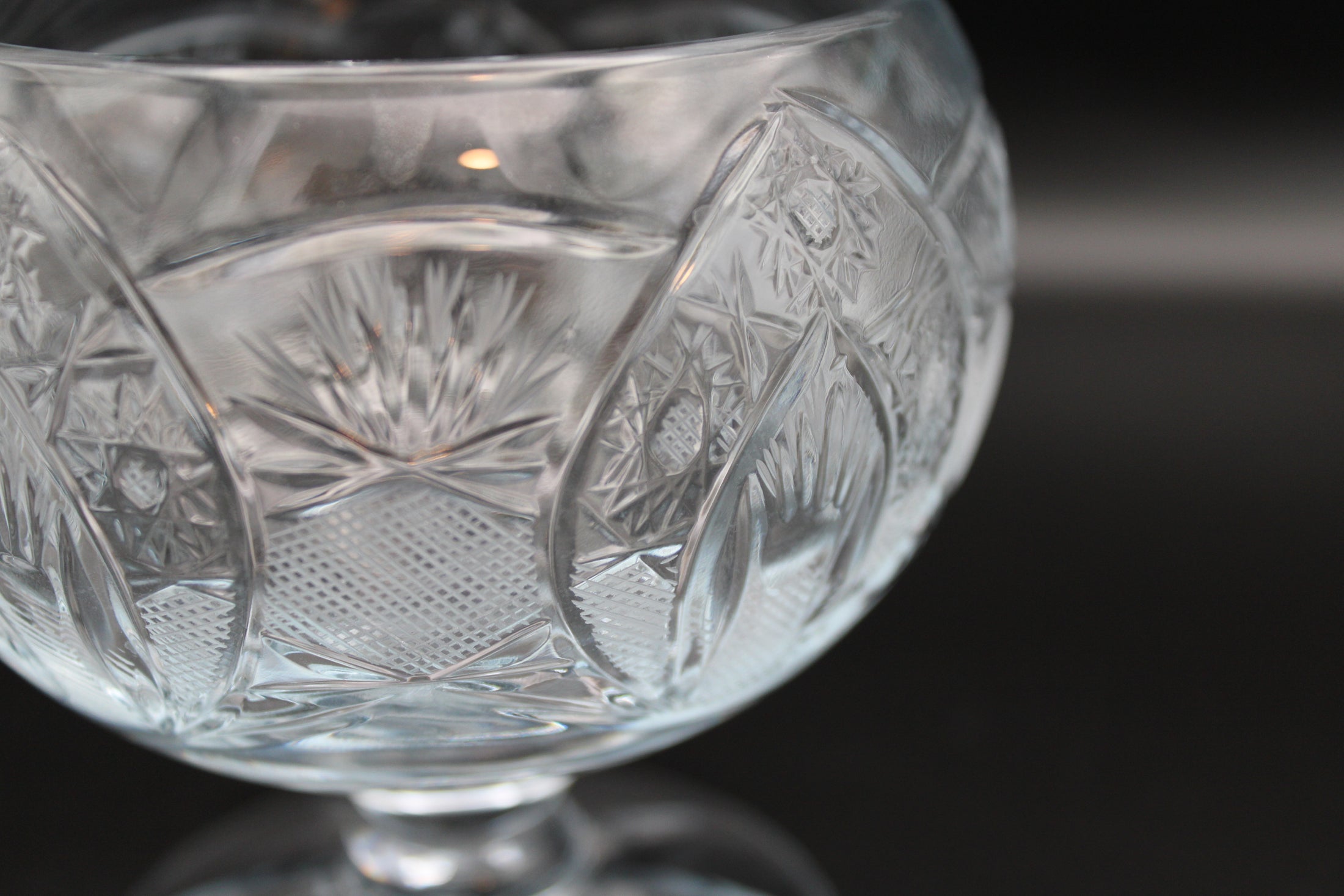 Crystal Ice Cream Bowl Etched Detailing