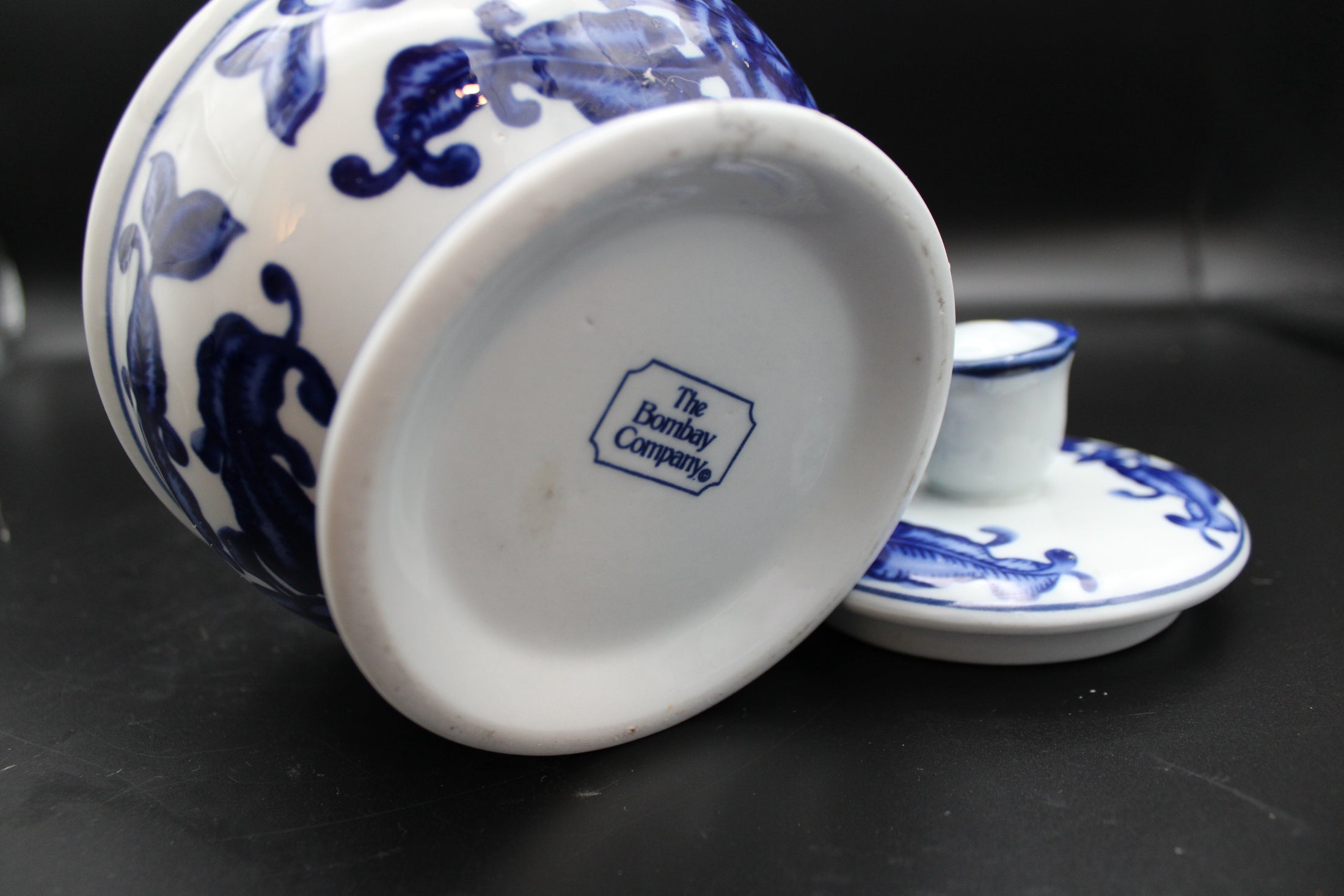 The Bombay Company Blue and White Ceramic Lidded Dish