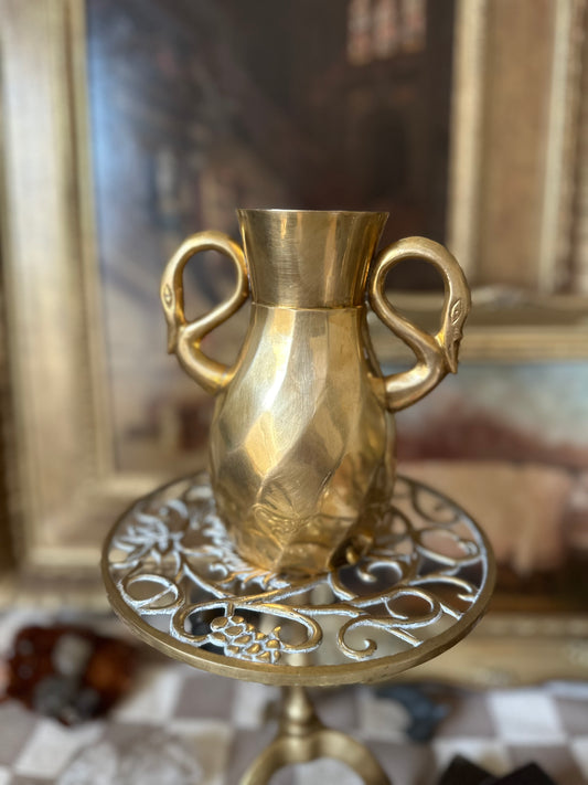 Brass Vase With Swan Handles