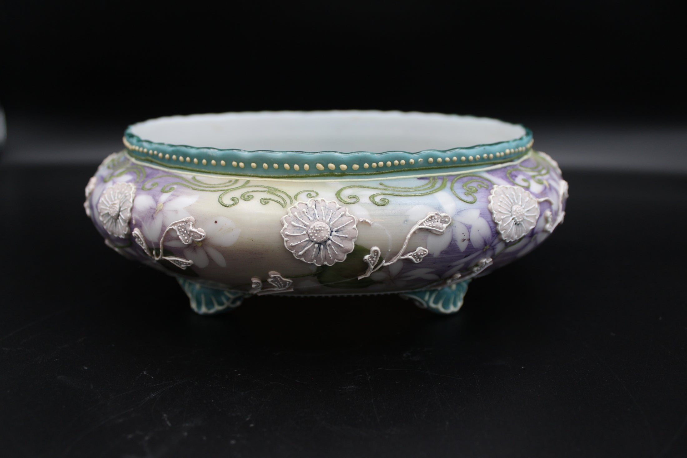 Purple Floral Porcelain Footed Bowl