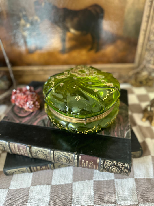 Green Bohemian Glass Round Casket