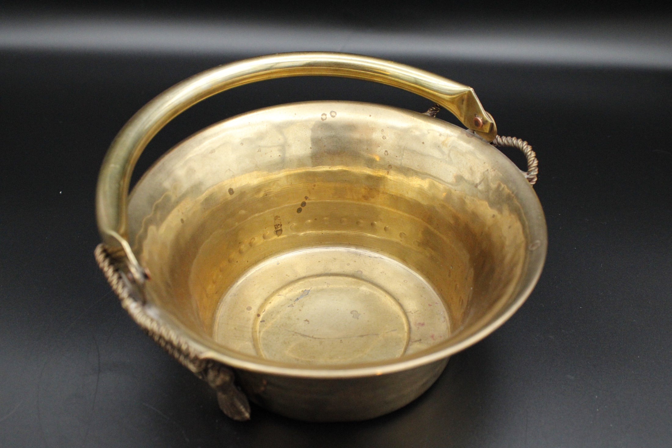 Brass Basket With Handle & Bows