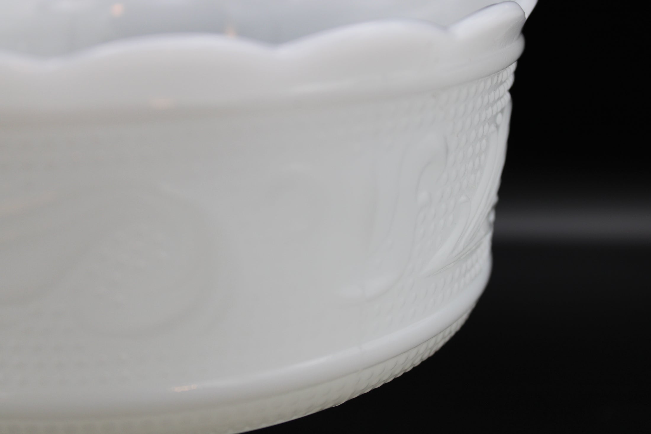 Milk Glass Pedestal Compote Scalloped Edge