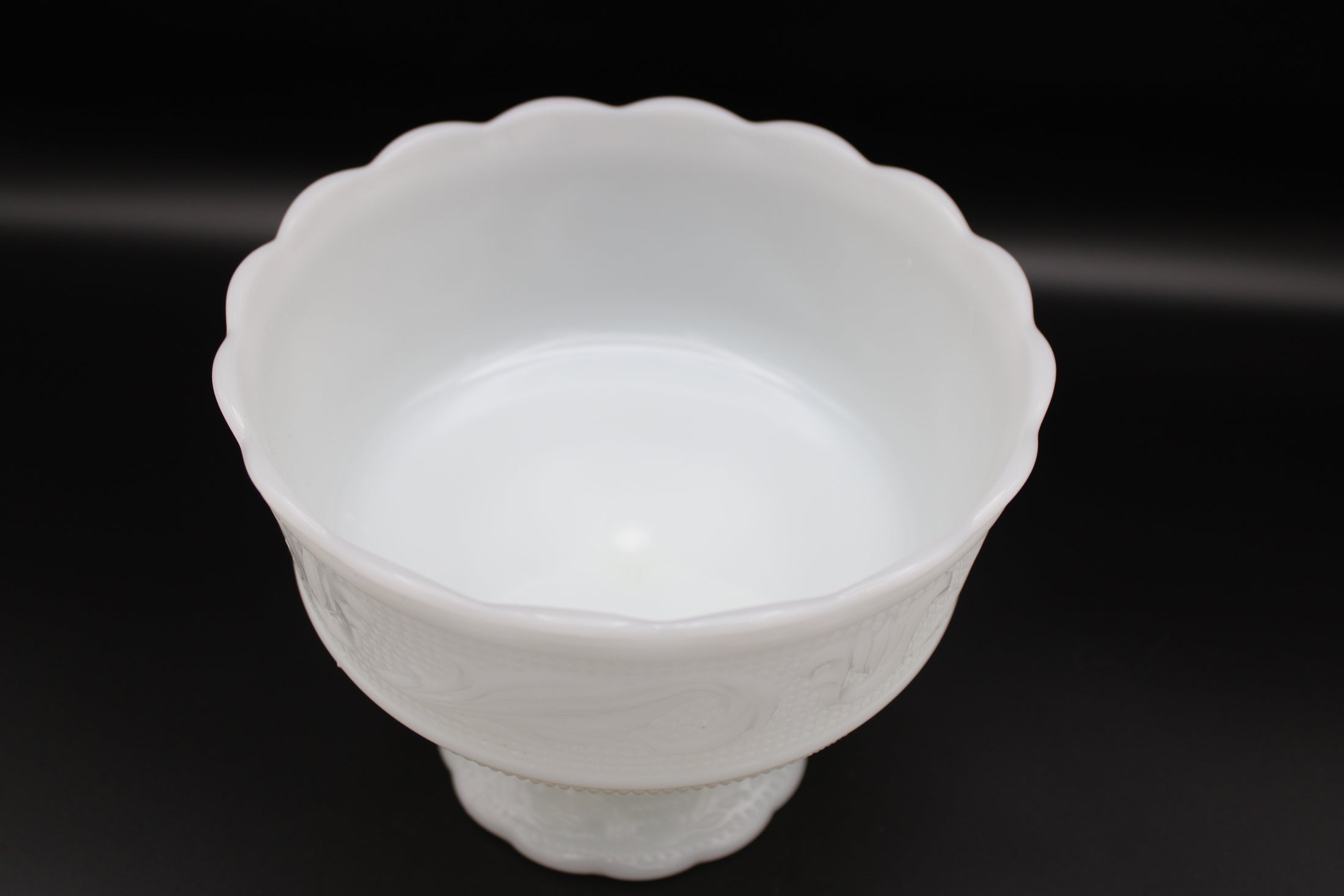 Milk Glass Pedestal Compote Scalloped Edge