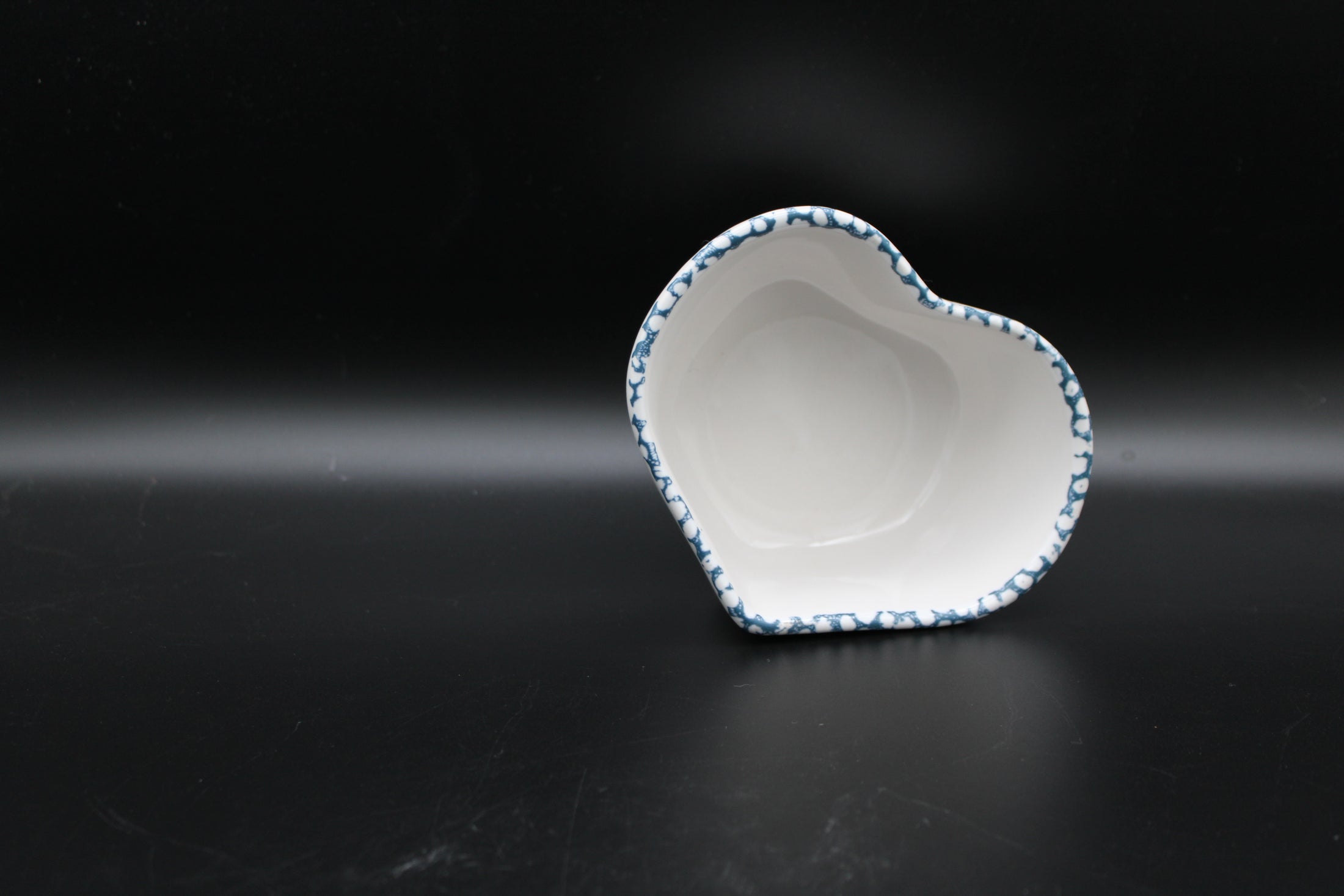 Ceramic Heart Shaped Bowl With Blue Rim Details