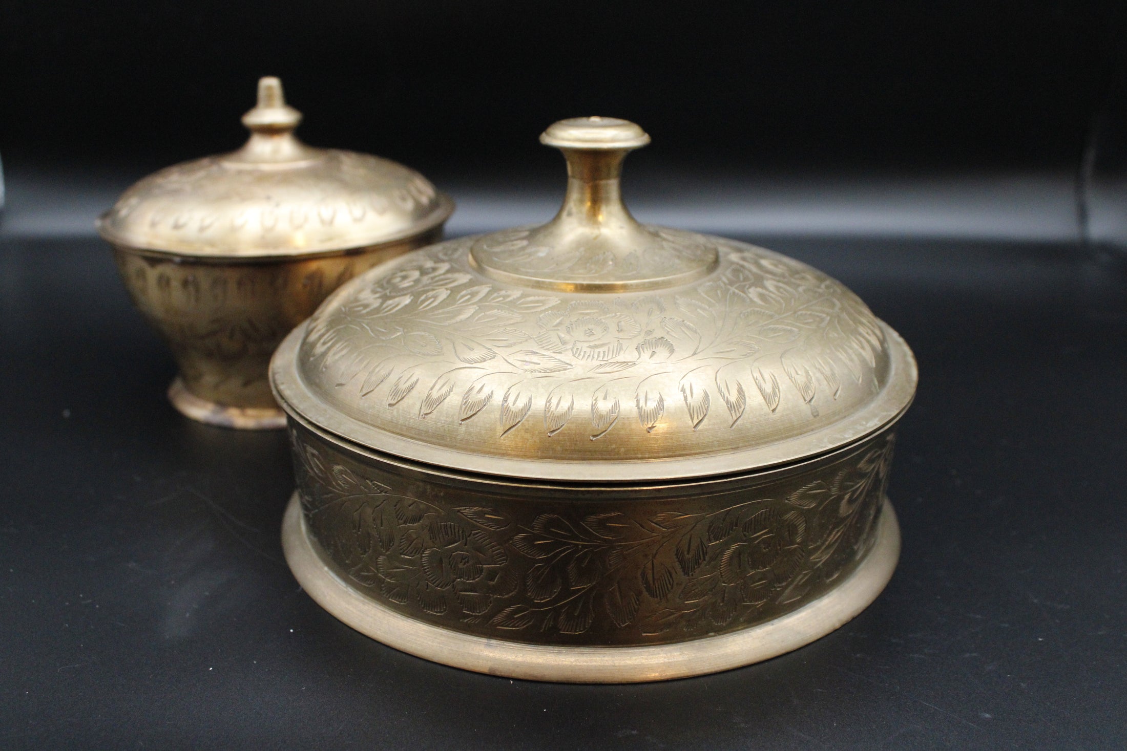 Brass Lidded Bowl With Etched Detailing