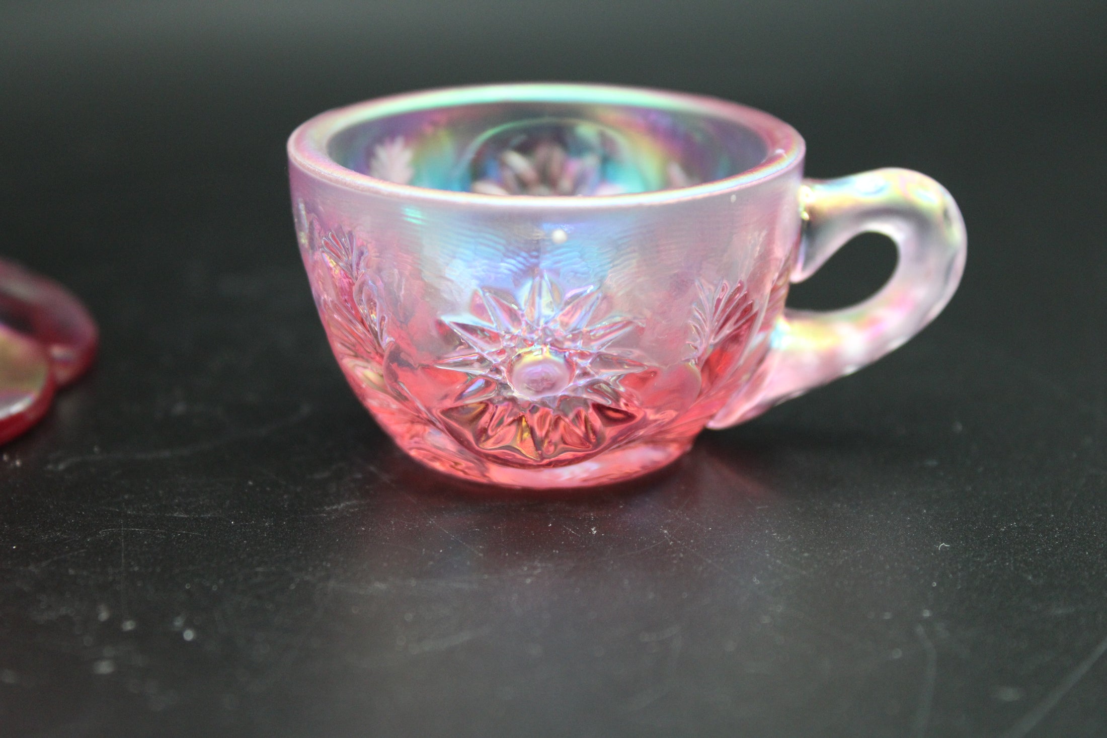 Fenton Pink Iridescent Star Flower Compote With Matching Cup