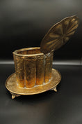 Load image into Gallery viewer, Brass Tea Caddy With Floral Detailing And Attached Footed Plate
