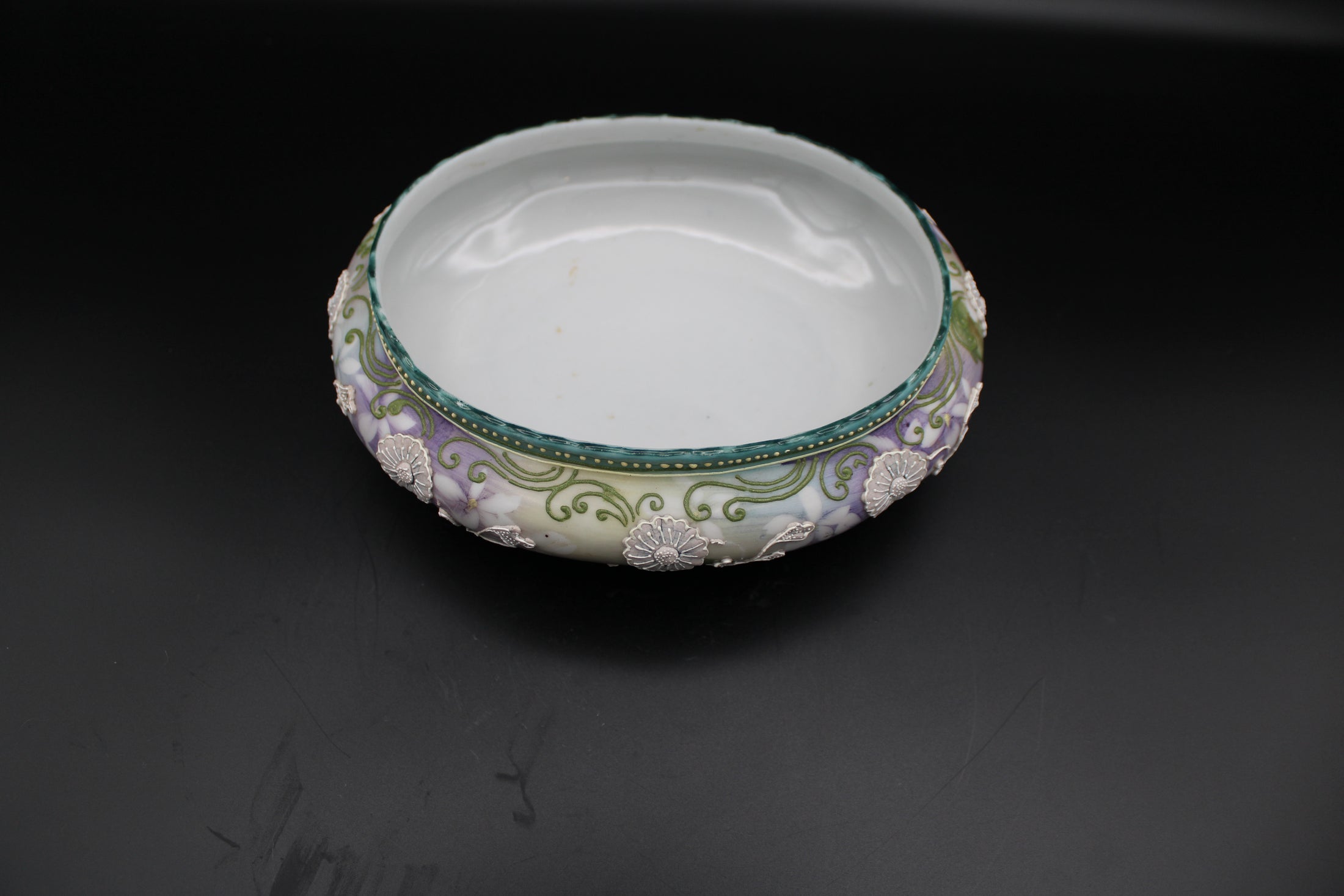 Purple Floral Porcelain Footed Bowl