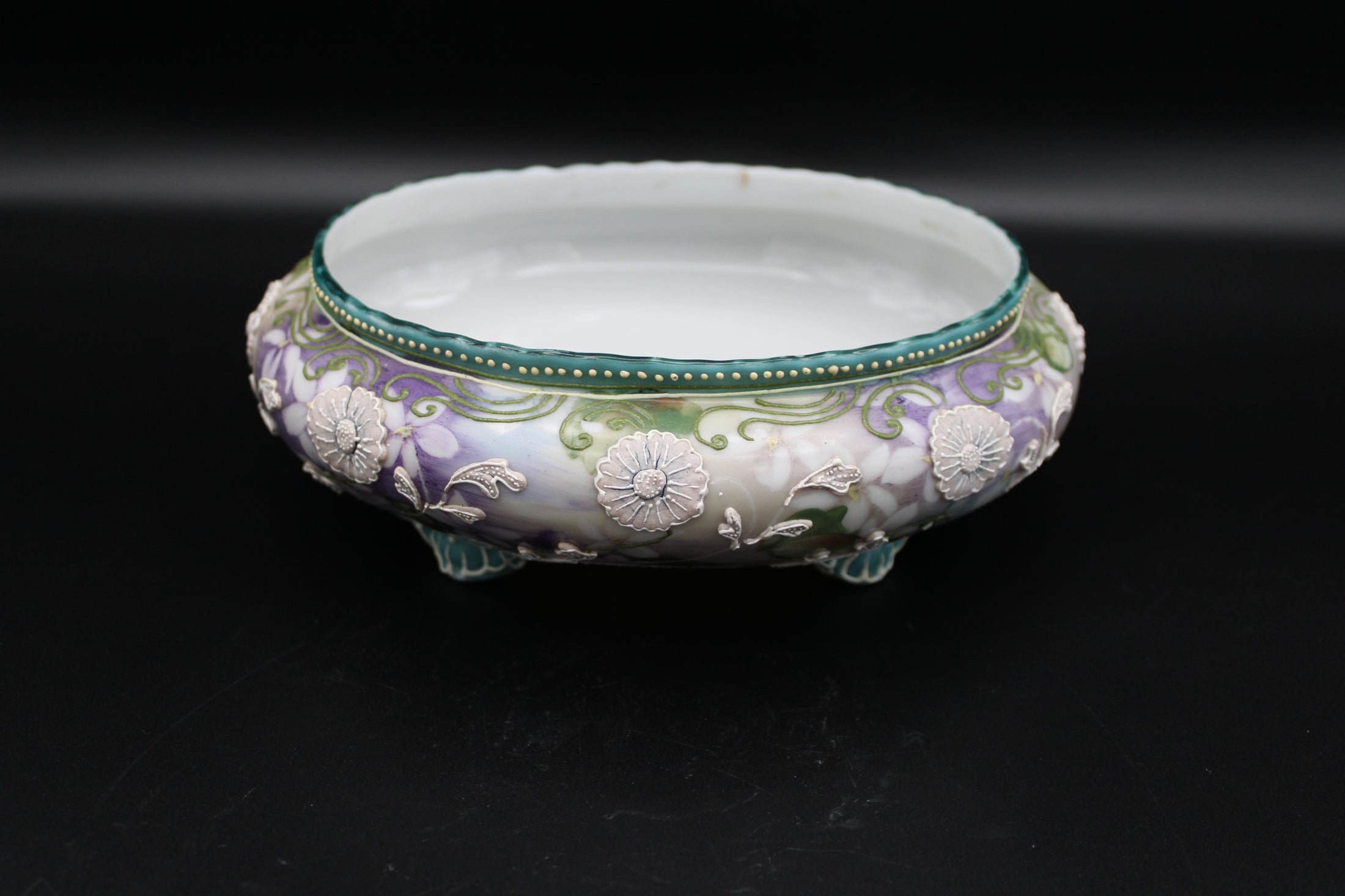 Purple Floral Porcelain Footed Bowl