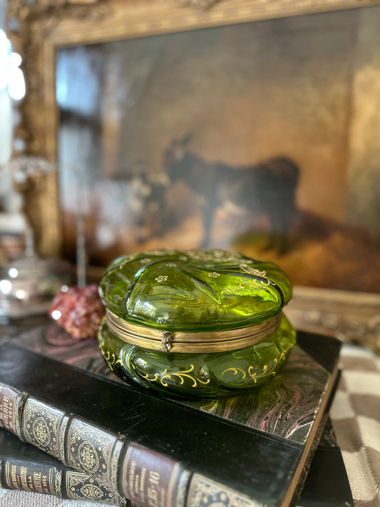 Green Bohemian Glass Round Casket