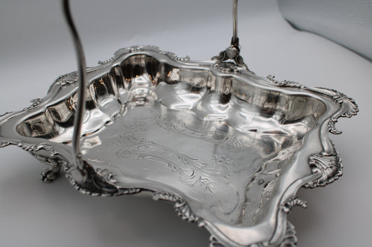 Silver Plated Rectangular Bridal Basket With Paw Feet